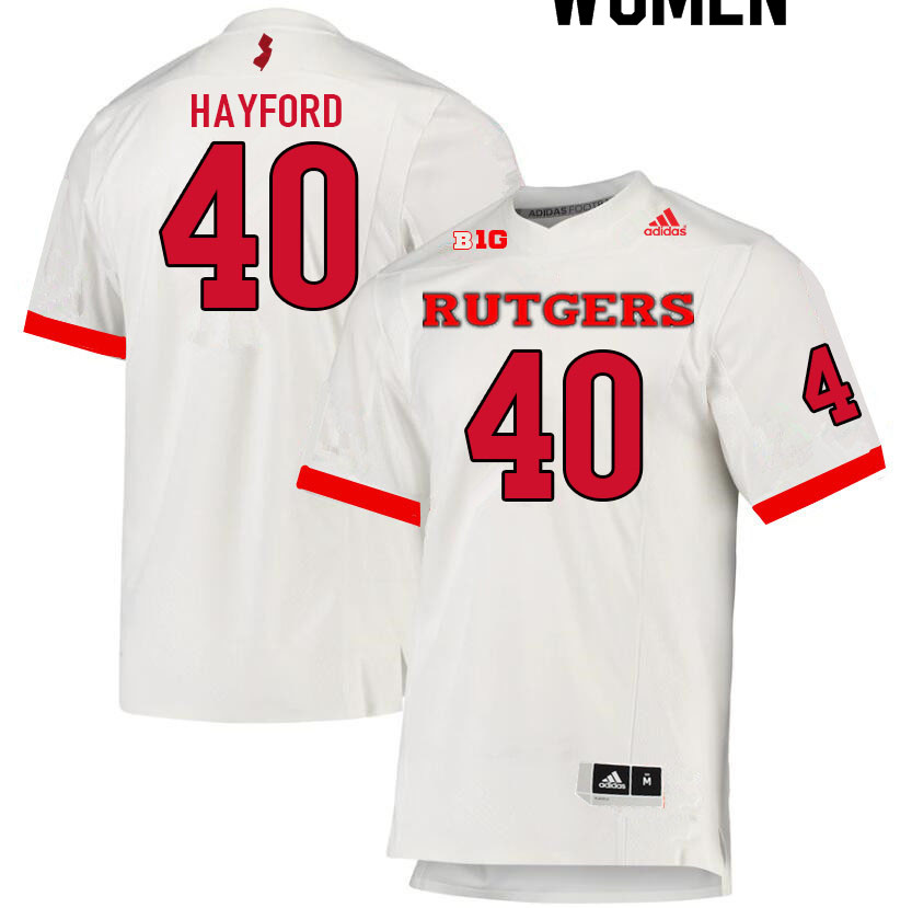 Women #40 Joe Hayford Rutgers Scarlet Knights College Football Jerseys Sale-White - Click Image to Close